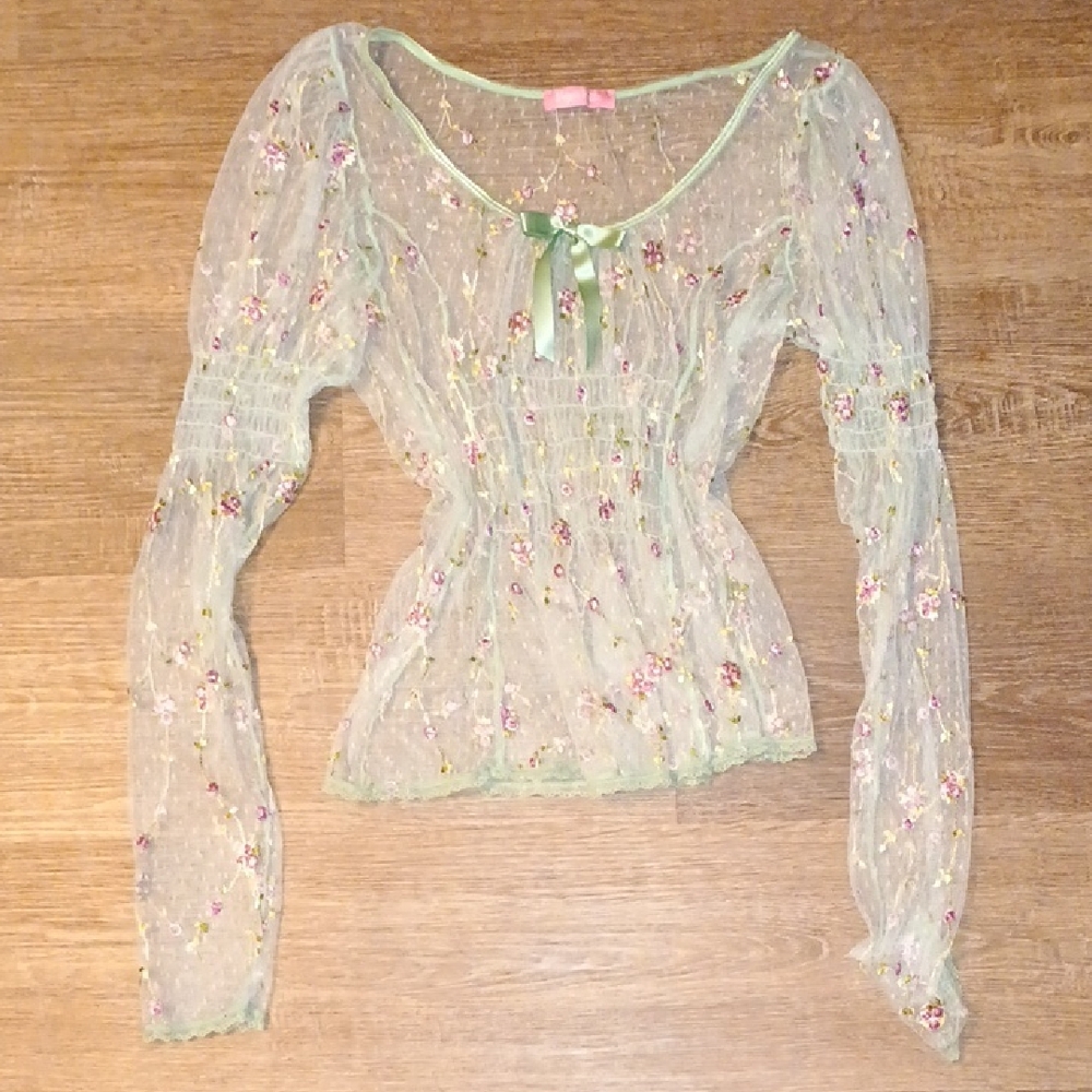 Sugar Thrillz Sheer Floral Green Blouse